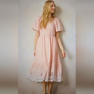 Petite LC Lauren Conrad Squareneck Pleated Bodice Lace Trim Midi Dress, Size PL